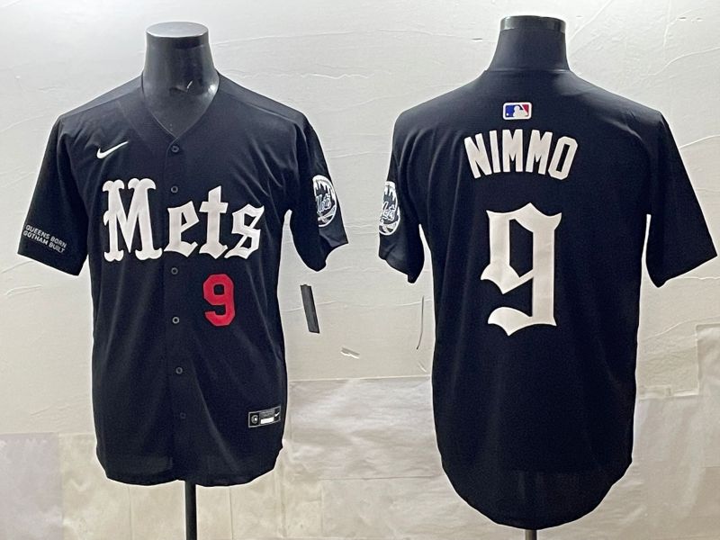 Men 2025 New York Mets #9 Nimmo Black Five generations Joint Name Nike MLB Jersey style 5